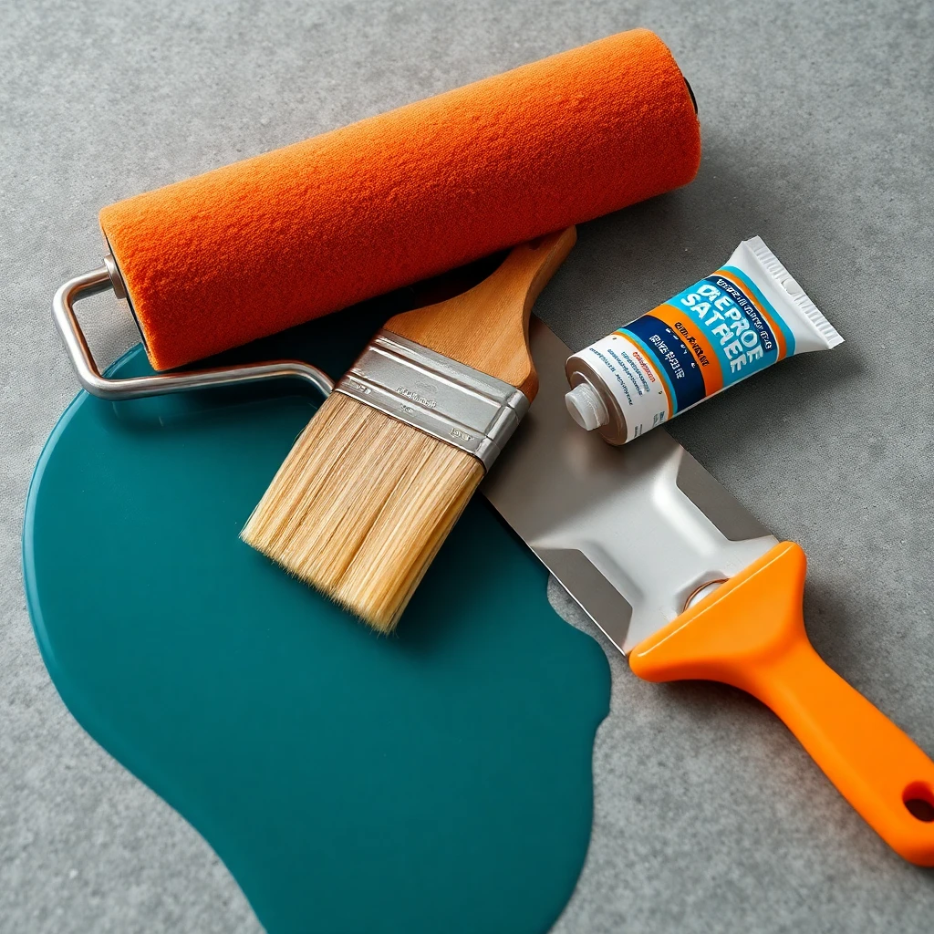 CJ Construction workspace — waterproofing and painting tools